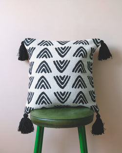 Monochrome Triangles Block Print Cushion by Sass & Belle at Albert & Moo