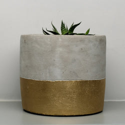 Large Gold Dipped Concrete Plant Pot - Preloved