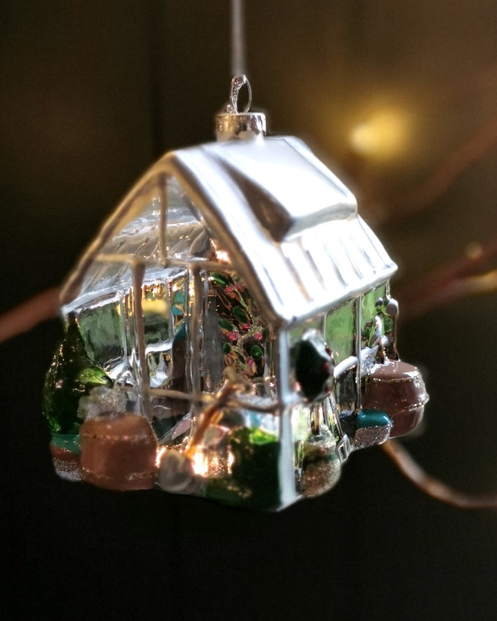 Greenhouse shaped Christmas tree bauble at Albert & Moo