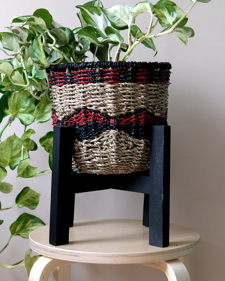 Patterned Seagrass Plant Pot with Stand at Albert & Moo